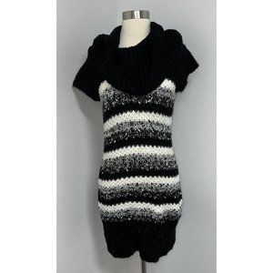 Candies Womens Chunky Knit Sweater Dress SizeL  Cowl Neck Black White Striped